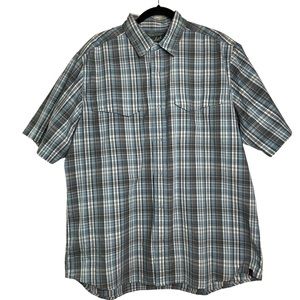 Woolrich Vented Fishing Shirt Mens SS Snap Up Blue Plaid Hunting Outdoor Sz L